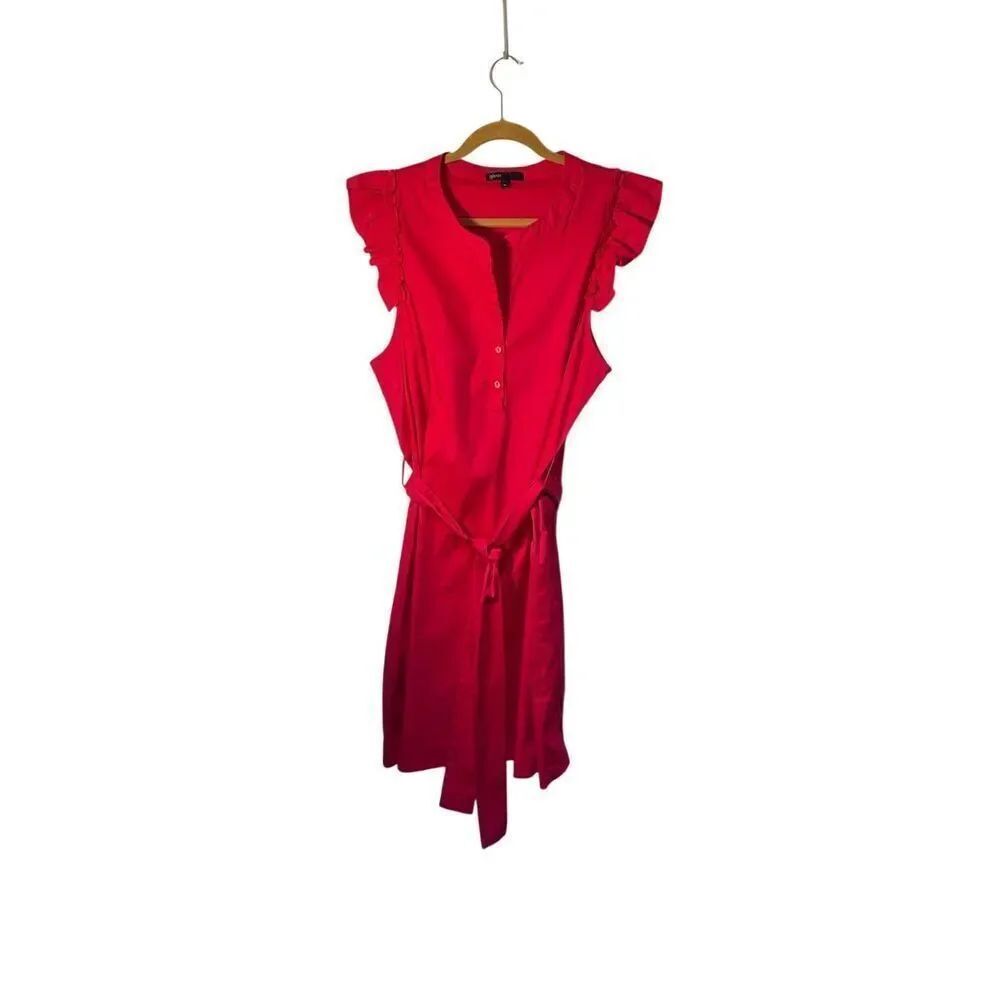Gibson women’s V-neck pink, short, ruffle sleeve shirt dress XL